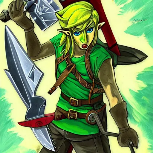 Image similar to legend of zelda evil link with a chainsaw