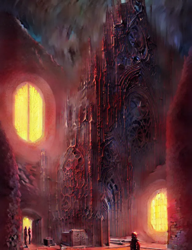 Prompt: detailed portrait, intricate complexity, by greg rutkowski, ross tran, conrad roset, takato yomamoto, ilya kuvshinov huge gothic crematorium on desert planet, elevator, side ramp entrance ambulance dead bodies, guards intricate, painting by lucian freud and mark brooks, bruce pennington, dark colors, neon, death, guards, nice style smoke