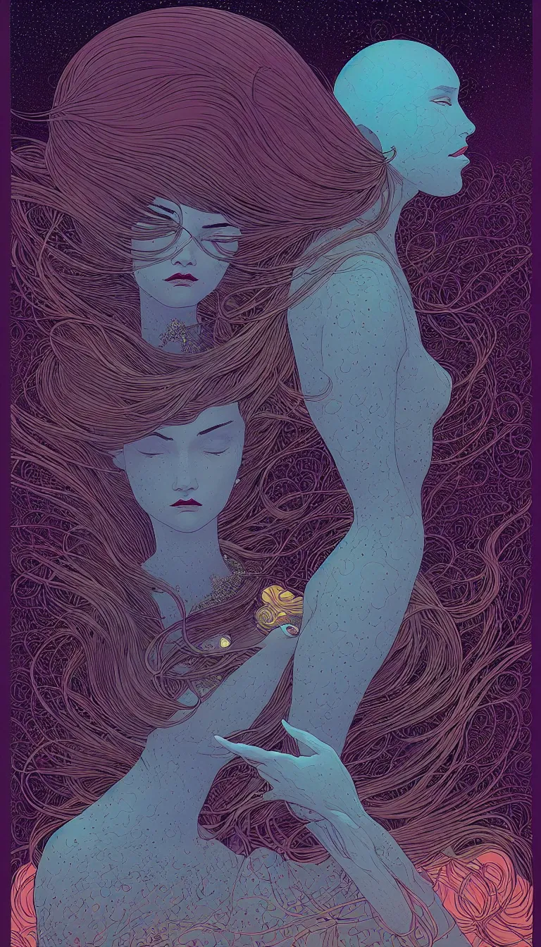 Image similar to beautiful woman by moebius, victo ngai, josan gonzalez, kilian eng