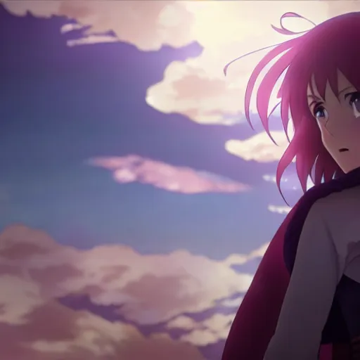 Image similar to emma watson in heavens feel movie, demon slayer, ufotable, kyoani, high quality, key visual, cinematic, city background, night time, rooftop, fate stay night, unlimited blade works, greg rutkowski, extreme close up, rin outfit, anime, high angle, high budget