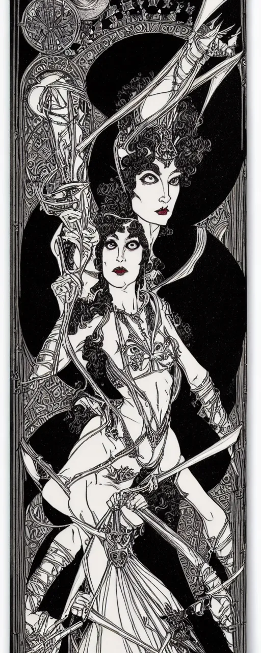 Image similar to the goblin queen by ambrose beardsley, high detail and fine lines, 8 k resolution