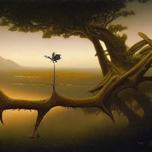 Prompt: antropromorphic stick insect, fantasy concept art, painting by Martin Johnson Heade