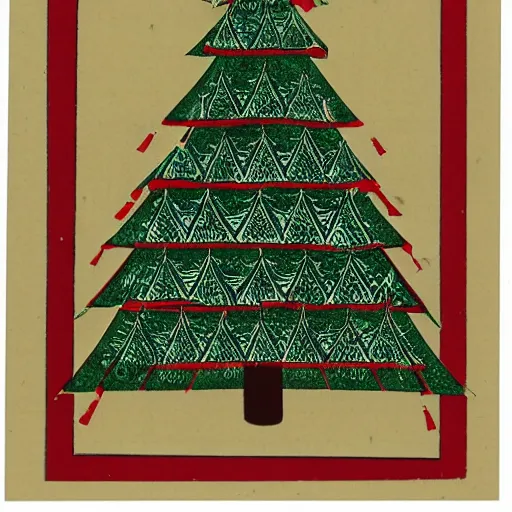 Image similar to a woodblock print christmas tree repeating pattern