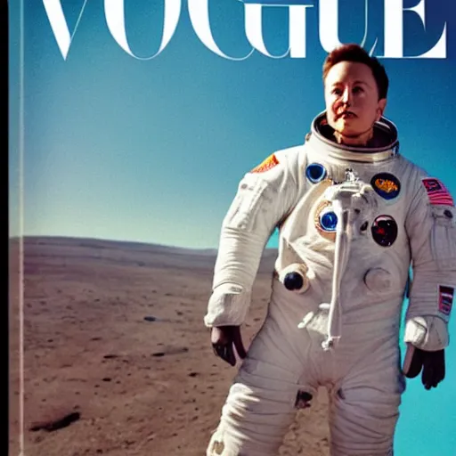 Image similar to a portrait of elon musk as an astronaut in mars, vogue magazine cover, highly detailed