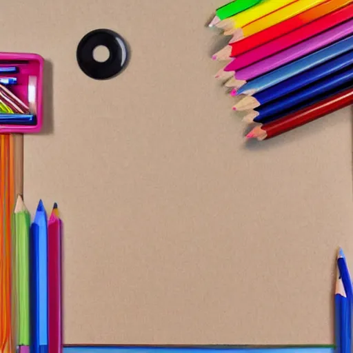 Prompt: back to school with school supplies and equipment, background and poster for back to school, lots of colored pencils along with a pencil sharpener and a ruler, 3 d rendering