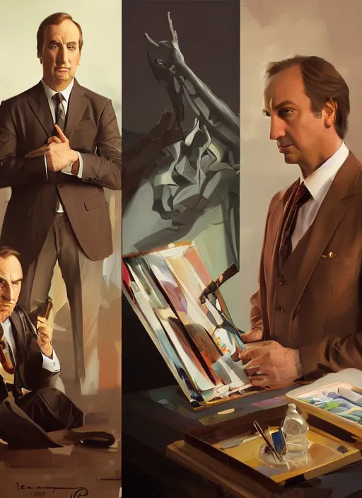 Image similar to portrait of saul goodman, closeup, lawyer, painting by sargent and leyendecker, asymmetrical, intricate, elegant, matte painting, illustration,, by rhads, by greg rutkowski, by greg tocchini, by james gilleard, by joe fenton