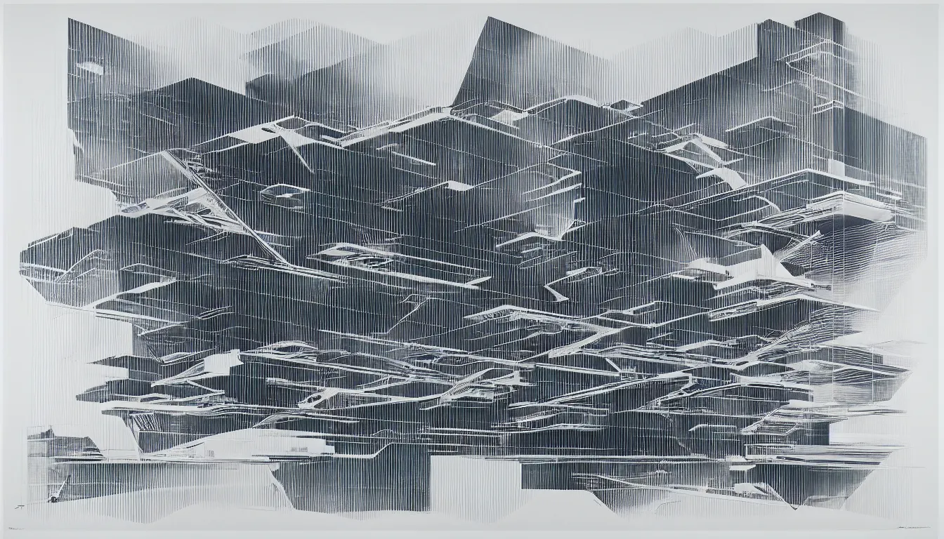 Image similar to impossible architectural by zaha hadid, a screenprint by robert rauschenberg, behance contest winner, deconstructivism, da vinci, constructivism, greeble