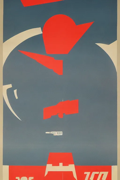 Prompt: ussr propaganda poster of 1 9 5 0 s nuclear war, futuristic design, dark, washed out color, centered, art deco, 1 9 5 0's futuristic, glowing highlights, intense