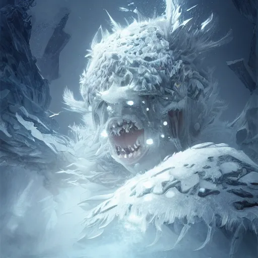 Image similar to A monster in the Arctic covered in snow, fractal Lighting, by Stanley Artgerm Lau, WLOP, Rossdraws, James Jean, Andrei Riabovitchev, Marc Simonetti, and Sakimichan, trending on artstation