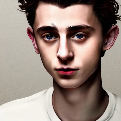 Image similar to Timothée Chalamet and Tom Holland crossbreed, illustrated and rendered by Xie Boli, trending on artstation, 4k, 8k, photorealistic imagery, photorealistic details, intricate, highly detailed