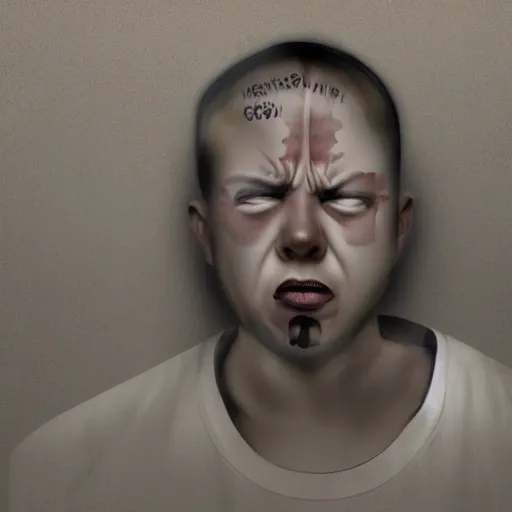 Image similar to sad prisoner using and ipad, prison cell, photorealistic, frustrated expression, dark, hopeless, gloomy