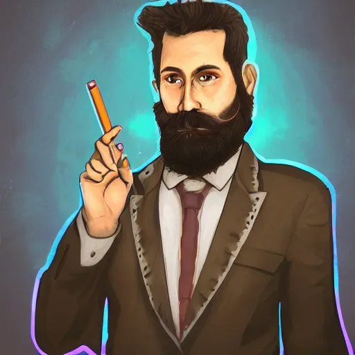 Image similar to Disco Elysium portrait of a man with a beard, he is smoking a cigarette