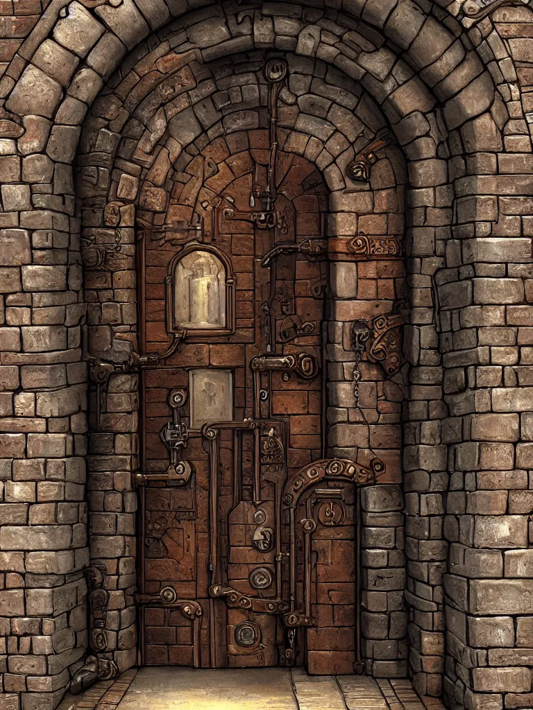 Prompt: HD digital art detailed steampunk castle door with brick pathway by James Gurney, cgsociety, artstation