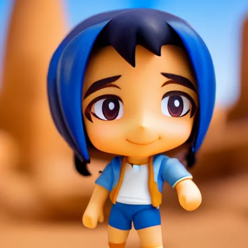 Prompt: young aladdin as nendoroid running in desert village, 8 k hd dof, kodak film,