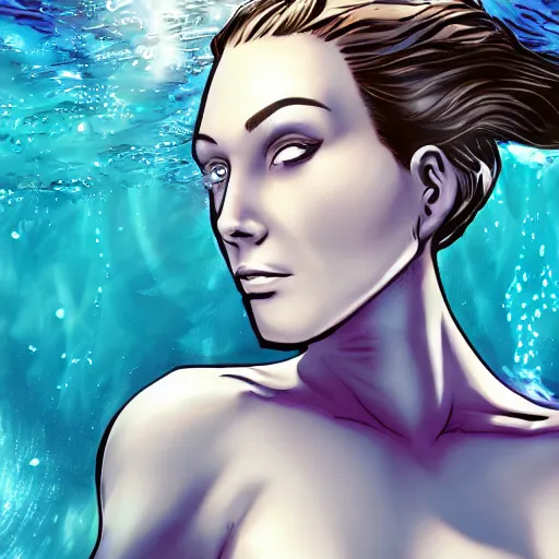 Image similar to underwater portrait of a female android, by MARVEL comics