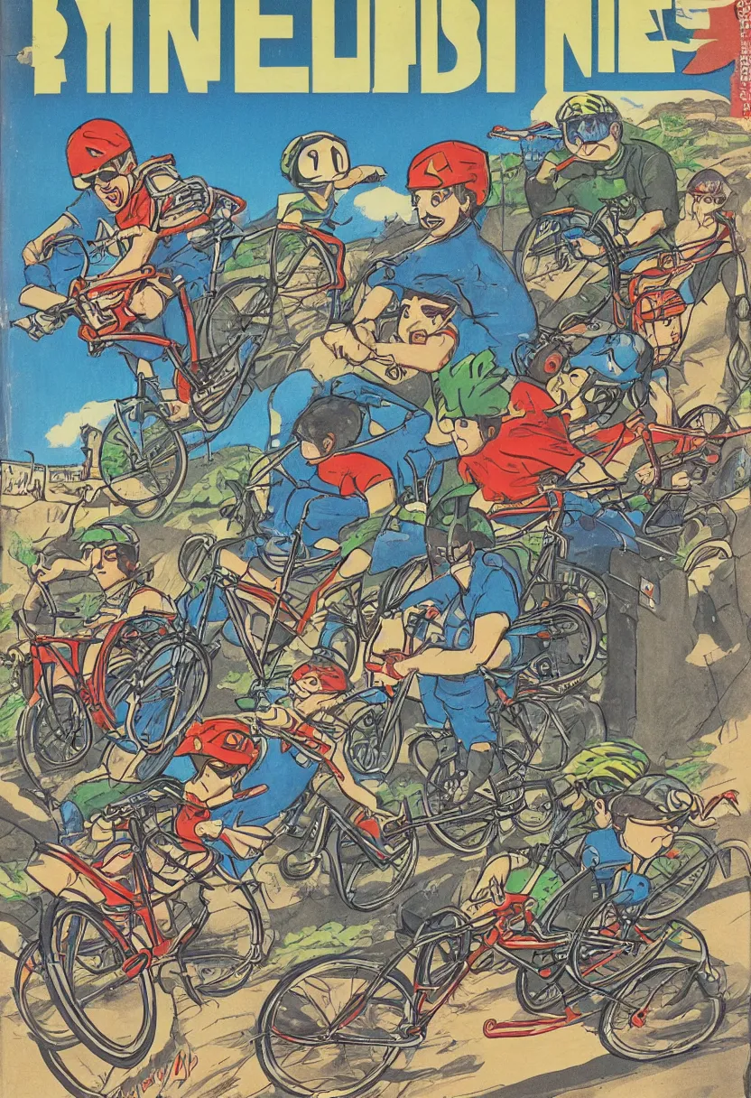 Prompt: Nintendo NES box art for a game about riding bicycles