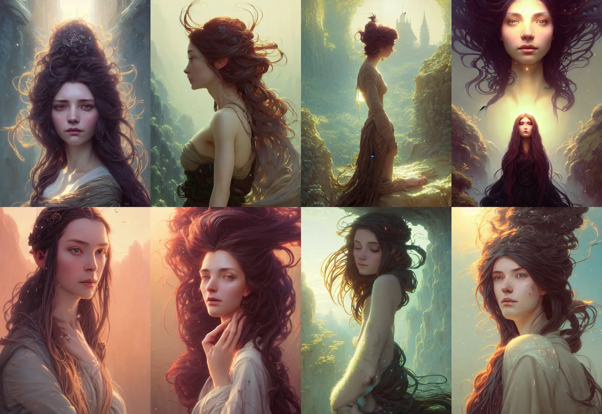 Image similar to highly detailed portrait of a woman with long hairs, stephen bliss, unreal engine, fantasy art by greg rutkowski, loish, rhads, ferdinand knab, makoto shinkai and lois van baarle, ilya kuvshinov, rossdraws, tom bagshaw, alphonse mucha, global illumination, radiant light, detailed and intricate environment