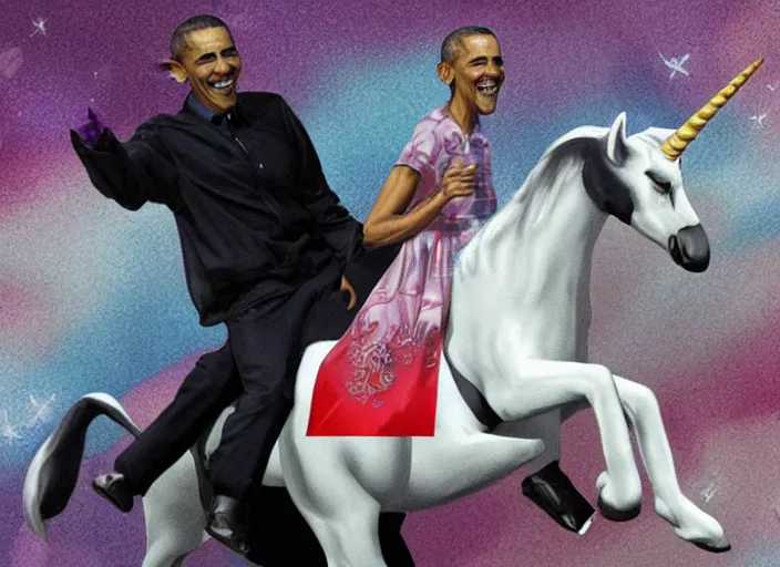 Image similar to obama riding an unicorn,.