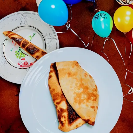 Prompt: photo of a breton crepe with birthday balloons