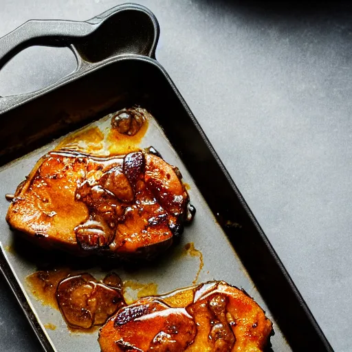 Prompt: caramelized pork chops, professional food photography