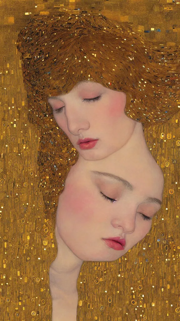 Image similar to a soft and breathtaking detailed painting of a sleeping blonde princess in the style of Gustav Klimt, , shiny gold, elegant, highly detailed, artstation, concept art, matte, sharp focus, art by Gustav Klimt