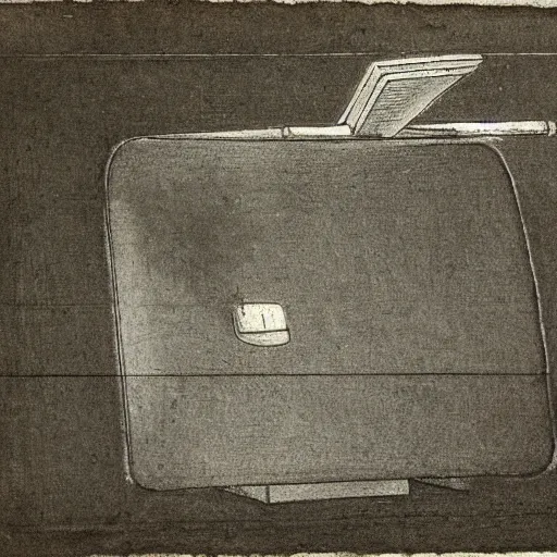 Prompt: sketch of laptop by davinci, high details