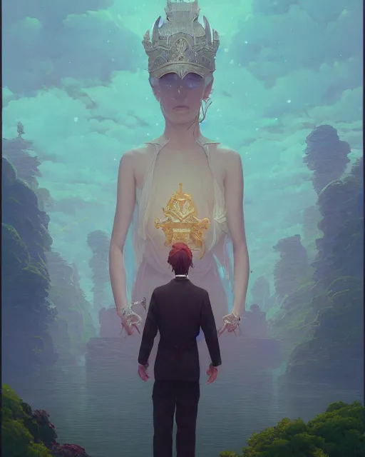 Image similar to highly detailed surreal vfx portrait of a sacred boss ross, stephen bliss, unreal engine, greg rutkowski, loish, rhads, beeple, makoto shinkai and lois van baarle, ilya kuvshinov, rossdraws, tom bagshaw, alphonse mucha, global illumination, detailed and intricate environment