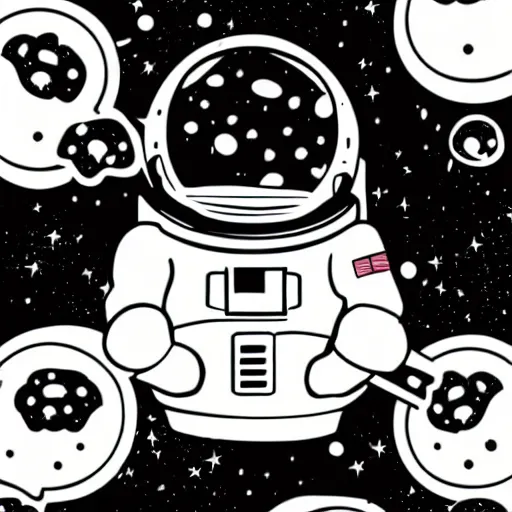 Prompt: an astronaut drinking bubble tea in space, manga style, black and white