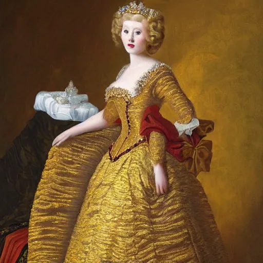 Prompt: portrait of a golden doodle as a queen painting very detailed