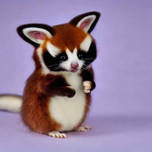 Image similar to cute fluffy cross between red panda and sugar glider, studio lighting, award winning