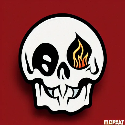 Image similar to a highly detailed retro minimalistic menacing clean skull with fire flame enamel pin, hd, concept art, artstation, deviantart