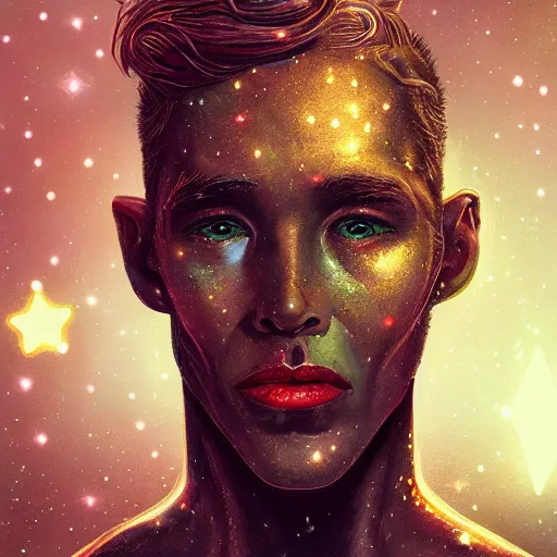 Image similar to man whose skin is a field of twinkling stars, award-winning portrait, fantasy horror, trending on artstation, 8k, 4k, pixiv, matte finish, highly detailed