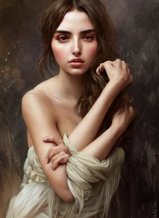 Prompt: beautiful portrait of ana de armas, soft features, by magali villeneuve and greg rutkowski and artgerm and alphonse mucha and jeremy lipkin and rob hay, intricate, elegant, highly detailed, photorealistic, trending on artstation, trending on cgsociety, 8 k, sharp focus