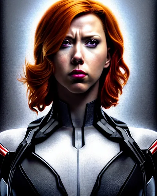 Image similar to hyperrealistic mixed media painting of Black Widow, marvel, heroic pose, stunning 3d render inspired art by P. Craig Russell and Barry Windsor-Smith + perfect facial symmetry + dim volumetric lighting, 8k octane beautifully detailed render, post-processing, extremely hyperdetailed, intricate, epic composition, grim yet sparkling atmosphere, cinematic lighting + masterpiece, trending on artstation, very very detailed, masterpiece, stunning