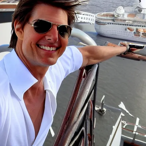 Prompt: tom cruise cruising on a cruise ship