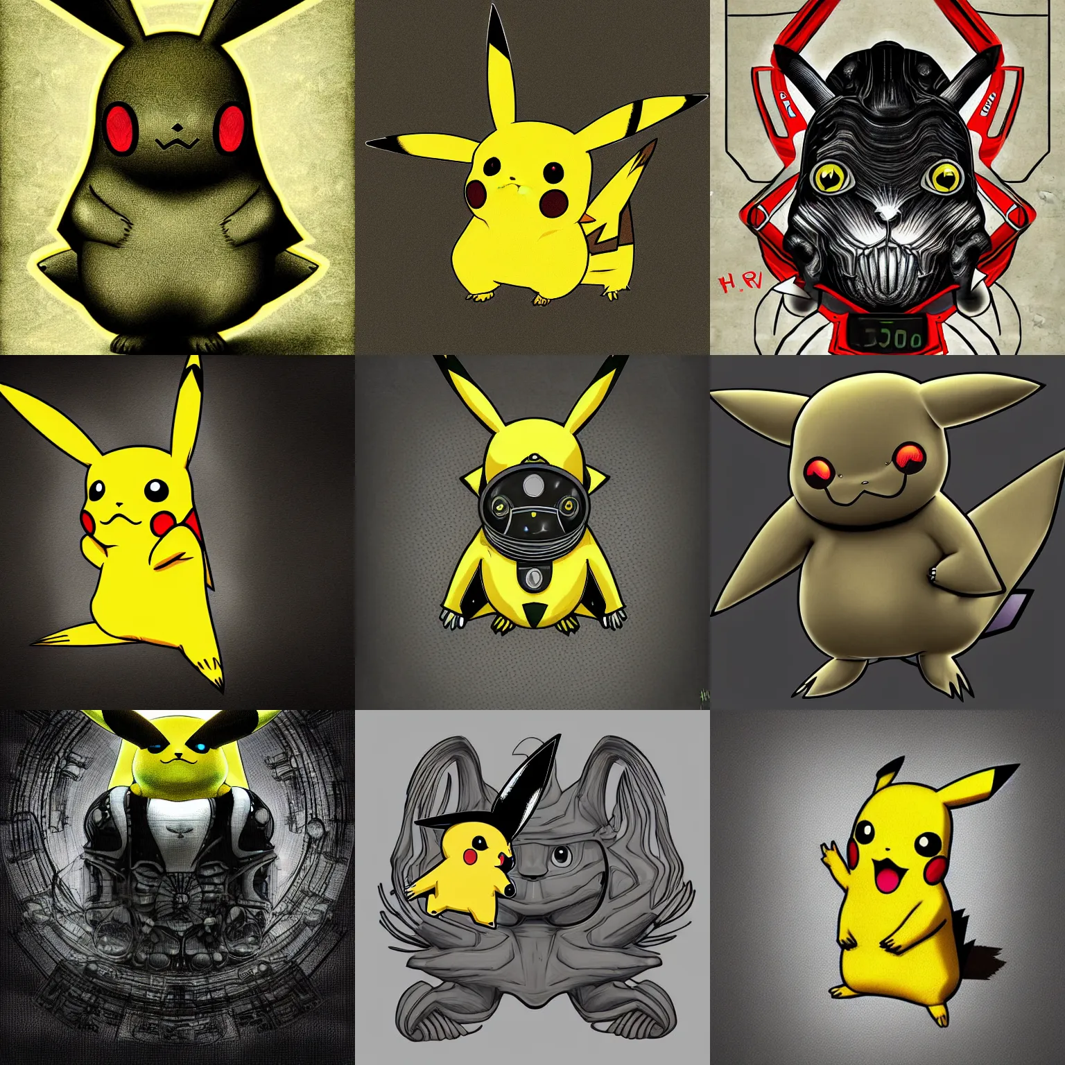 Prompt: Pikachu, high resolution digital art in the style of H. R. Giger