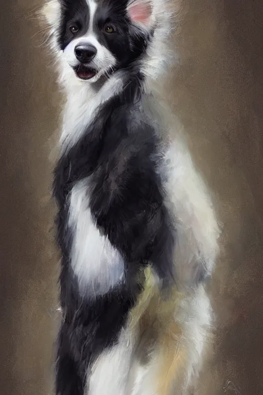 Image similar to portrait of a cute male anthropomorphic border collie fursona wearing a suit. by henry asencio, jon foster, and ross tran. highly detailed, concept art, furry, glamor pose, elegant, aesthetic, beautiful, trending on artstation, top rated on furaffinity and deviantart
