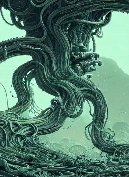 Image similar to highly detailed portrait of a biopunk long curly white hair tribal lady, stray wiring by atey ghailan, james gilleard, by joe fenton, by greg rutkowski, by greg tocchini, by kaethe butcher, 4 k resolution, gradient green, black and white color scheme!!! ( ( irradiated robotic rocky tornado landscape background ) )