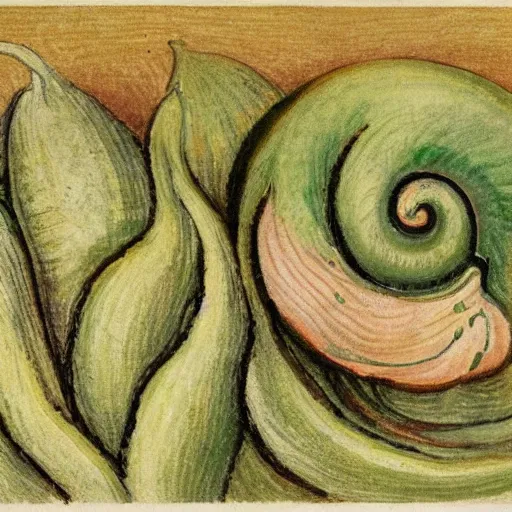 Image similar to snails in their shell by Maurice Denis, close-up, botanical illustration