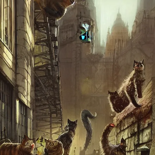 Image similar to cat zombies in london by geog darrow greg rutkowski