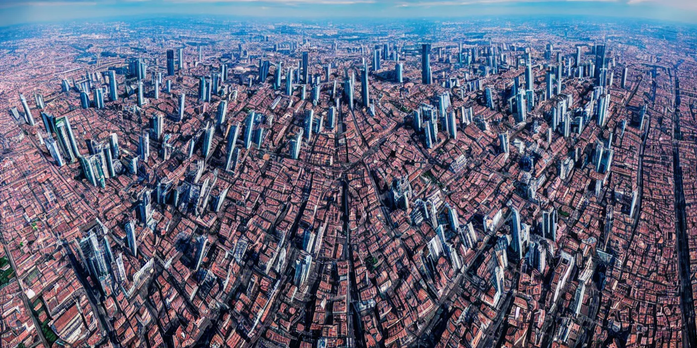 Image similar to aerial photo of milano cyberpunk