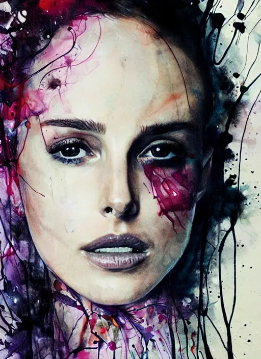 Prompt: nathalie portman by agnes cecile, ink drops, autumn lights