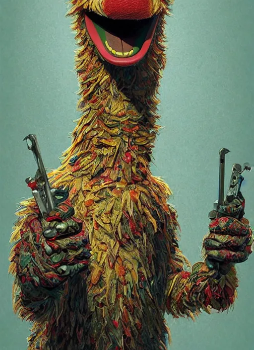 Prompt: portrait of Sesame Street Big Bird from Evil Dead (2013), intricate, highly detailed, centered, digital painting, artstation, concept art, smooth, sharp focus, illustration, artgerm, donato giancola, Joseph Christian Leyendecker, WLOP, Artgerm