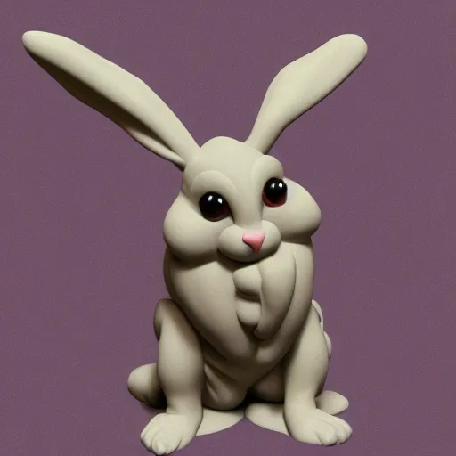 Image similar to a clay sculpture of a funny bunny, in the style of michelangelo, new york city background, hyper realistic, 3 d render