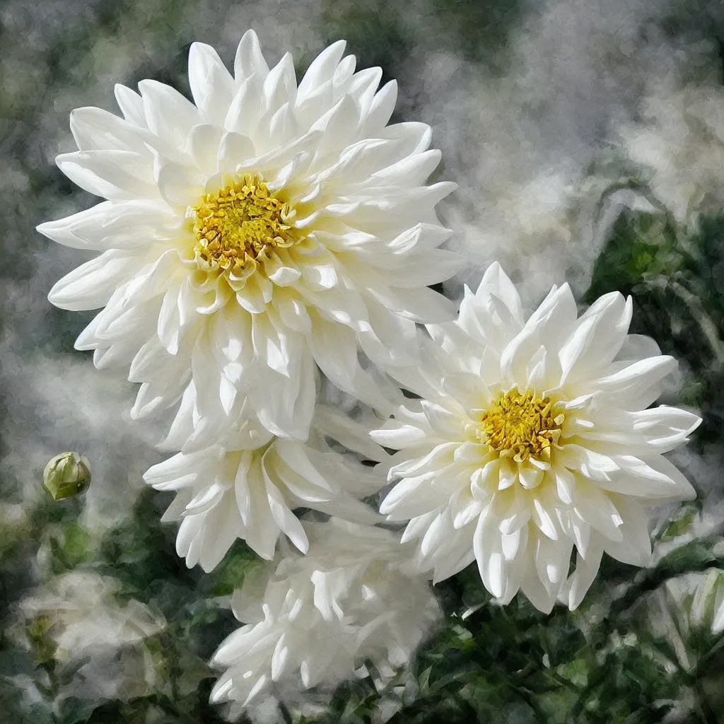 Image similar to beautiful white dahlia flower painterly emotionally evoki