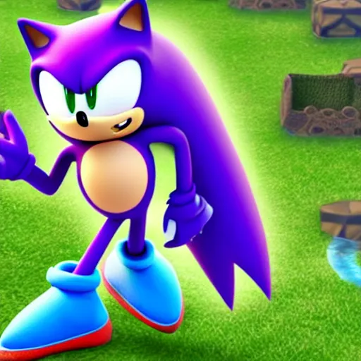 Image similar to Sonic but he’s a purple pangolin racing through green hill zone