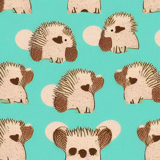 Image similar to cute hedgehog pattern, cottage-core