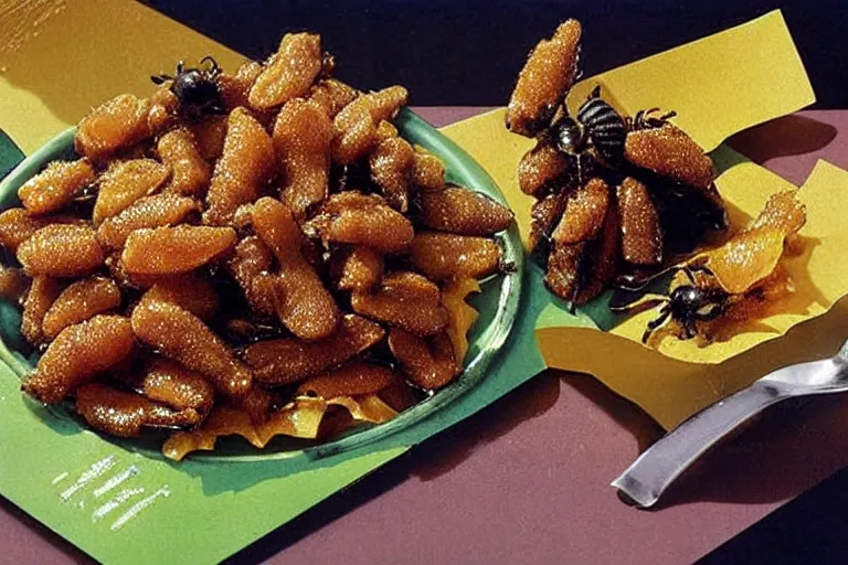 Image similar to mcdonald's fried bees with dry leaf stew, in 1 9 9 5, y 2 k cybercore, advertisement photo