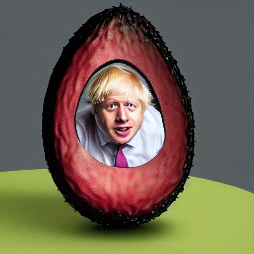 Image similar to boris johnson as an avocado chair, realistic, hyperrealistic, ultra realistic, real, real world, highly detailed, very detailed, extremely detailed, intricate details, 8 k resolution, hd quality