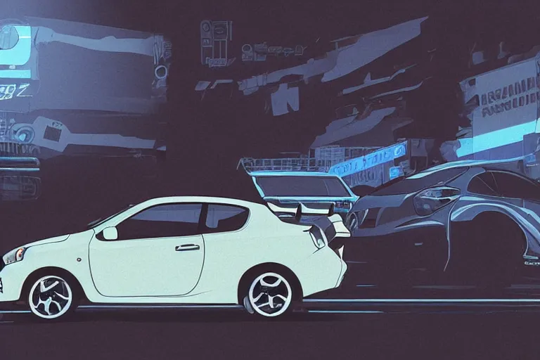 Image similar to digital illustration of nissan micra super turbo, by makoto shinkai, ilya kuvshinov, lois van baarle, rossdraws, basquiat